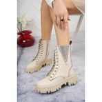 Lady Classy Kadın Taş Fermuar Detaylı Fermuarlı Kaymaz Taban Postal Bot - Bej
