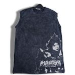 Lady Gaga Baskılı Yıkamalı Kolsuz Tişört, Unisex Mayhem Yazılı Sıfır Kol Atlet - Siyah - XL