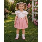 Lady Gold Kız Bebek Kırmızı Piliseli Etekli Fiyonk Desenli Elbise - 6 Yaş - 002-Pembe