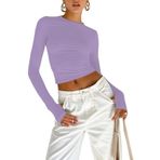 LADY HAZAL Lila Bisiklet Yaka Basic Body Darkalıp Uzun Kollu Parmak Detaylı Bluz