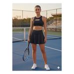 LADY HAZAL Siyah Yüksek Bel 2 Katmanlı DARKALIP Sırt Fermuarlı Tenis Etek Polyamid Kumaş Mini Spor Etek