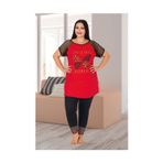 Lady Kadın Kırmızı Büyük Beden Kısa Kollu Pijama Takımı L-406