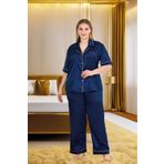 Lady Lingerie Saten Lacivert Büyük Beden Pijama Takımı