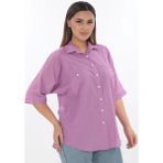 Lady Majestic %100 Cotton Büyük Beden Gömlek - 46 - Lila