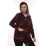 Lady Majestic Büyük Beden Rahat Kalıp Kapüşonlu Oduncu Kadın Gömlek Hırka - 46 - Bordo
