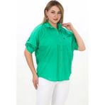 Lady Majestic Cotton Yazlık Organik Büyük Beden Kadın Gömlek - 52 - Benetton Yeşil