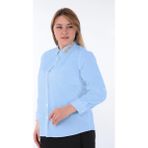 Lady Majestic Kadın Yakası Taşlı Cotton Klasik Büyük Beden Ofis Gömlek - 44377 - Mavi - 50