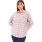 Lady Majestic Taşlı Ekose Cepli Büyük Beden Gömlek - Somon - 48