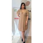 LADY RIVSD %100 Keten İtalyan Elbise, V Yaka, Balon Kol, STD Beden, 38-46