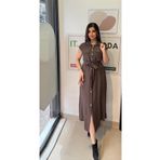 LADY RIVSD %100 Keten İtalyan Gömlek Elbise, Kuşaklı, Yan Yırtmaçlı, Rahat Kesim, STD Beden, 38-46