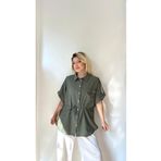 LADY RIVSD Haki, %100 Pamuk, Beli İp Bağlamalı, Dokulu, Safari Gömlek