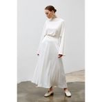 LADYA COLLECTION Beyaz Saten A Kesim Uzun Viena Etek