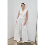 LADYA COLLECTION Beyaz Yelek ve Yüksek Bel Geniş Paça Pantolon Eden Takım