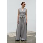 LADYA COLLECTION Gri Yüksek Bel Geniş Paça Pantolon ve Yelek Eden Takım