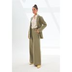 LADYA COLLECTION Haki Keten Blazer Ceket ve Yüksek Bel Geniş Paça Pantolon Takım