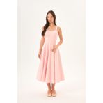 LADYA COLLECTION Pembe Askılı Kalp Yaka A Kesim Midi Elbise