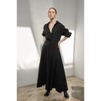 LADYA COLLECTION Siyah Dokulu Saten Volanlı Uzun Alessa Etek