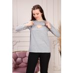 LadyMina Pijama Gri Uzun Kol Hamile Lohusa Ve Emzirme Tişörtü