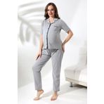 LadyMina Pijama Hamile Lohusa Gri Klasik İkili Pijama Takımı