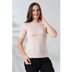 LadyMina Pijama Hamile ve Lohusa Bej Emzirme T-Shirt