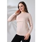 LadyMina Pijama Hamile ve Lohusa Krem Emzirme T-Shirt