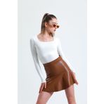 ladyzey kadın kare yaka ecru uzun kollu bluz