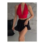 ladyzey kadın kırmızı multi bağlamalı crop bluz