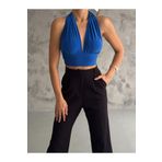 ladyzey kadın mavi multi bağlamalı crop bluz
