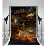 Laeacco 3x5ft Fantastik Oda Fotoğrafçılık Fonu Sihirli Kitap İksirler Mumlar Büyülü Ev Kafatasları Sihirbazı Sahne Cadılar Bayramı Fonu Çocuklar Yetişkinler Portreler Fon Fotoğraf Stüdyosu Cadılar