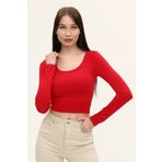 LAENT Kadın Kırmızı Bisiklet Yaka Uzun Kollu Crop Bluz