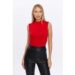 LAENT Kadın Kırmızı Dik Yaka Kolsuz Bluz