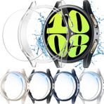 Laffav Samsung Galaxy Watch 6 44 mm 40 mm için 5 adet ekran koruyucu ve kılıf 9H temperli cam ekran koruyucu ve çizilmeye dayanıklı sert PC kılıf Galaxy Watch 6 (40 mm)