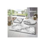 Lagom Life 3'lü Banyo Halısı Peluş Post Halı Klozet Takımı Çizgili Gri 50x70--50x50---50x50(yuvarlak)