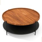 Lagoma Harmonia Yuvarlak Orta Sehpa - 100 cm - Ceviz Tabla / Siyah Meşe Raf / Siyah Metal Ayak - Çap - 100 cm - Ceviz / Siyah Meşe / Siyah Ayak