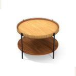 Lagoma Harmonia Yuvarlak Orta Sehpa - 60 cm - Meşe Tabla / Ceviz Raf / Siyah Metal Ayak - Meşe / Ceviz / Siyah Ayak - Çap - 60 cm