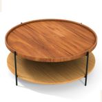 Lagoma Harmonia Yuvarlak Orta Sehpa Ahşap Raf Metal Ayak - 100 cm (Meşe/Ceviz/Siyah Ayak)