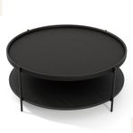 Lagoma Harmonia Yuvarlak Orta Sehpa Ahşap Raf Metal Ayak - 100 cm (Siyah Meşe/Siyah Meşe/Siyah Ayak)