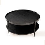 Lagoma Harmonia Yuvarlak Orta Sehpa Ahşap Raf Metal Ayak - 80 cm (Siyah Meşe/Siyah Meşe/Siyah Ayak)