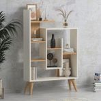 Lagomood New Sally Beyaz Meşe Suntalam Kitaplık 84x126x22 cm – Minimalist ve Şık Tasarım, Ev ve Ofis Kullanımına Uygun - Beyaz - Ceviz