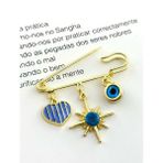 Laika Altın Renk Broş Iskoç Iğnesi Yaka Iğnesi Charmlı Iğne Çengelli Iğne Kalp-Güneş-Nazar Boncuğu - Gold - 6 cm