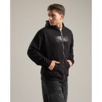 L'ajor Rise Erkek Nakışlı Kanguru Cepli Oversize %100 Organik Pamuk Fermuarlı Kapüşonlu Siyah Sweatshirt - XL