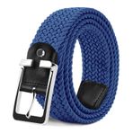 LAKIDAY Kumaş kemer, streç kemer, örgü kemer, elastik örgülü kemer, kadın ve erkek için, genişlik 3,3 cm, Mavi, Bundweite 90 cm = Gesamtlänge 105 cm