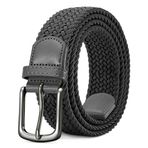 LAKIDAY Kumaş kemer, streç kemer, örgü kemer, elastik örgülü kemer, kadın ve erkek için, genişlik 3,5 cm, uzunluk 100 cm ila 130 cm, Gri, Länge 115cm/39"-40" Taille verstellbar