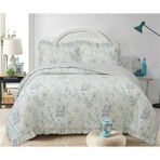 Lal Home Deco Flowers Çift Kişilik Yatak Örtüsü Seti 240x260cm - Volanlı 2 Yastıklı %100 Polyester - Beyaz - Mavi - 240 x 260 cm