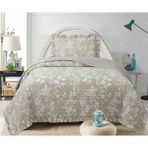 Lal Home Deco Flowers Tek Kişilik Yatak Örtüsü Seti 180X240CM - Volanlı Yastıklı %100 Polyester Modern Bej Beyaz - Beyaz - Bej - 180 x 240 cm