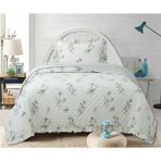 Lal Home Deco Flowers Tek Kişilik Yatak Örtüsü Seti 180X240CM - Volanlı Yastıklı %100 Polyester Modern Yeşil Beyaz - Beyaz - Mint Yeşili - 180 x 240 cm