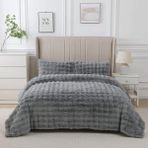 Lal Home Deco Loria Peluş Çift Kişilik Yatak Örtüsü 220X240CM Petek Desenli Elyaf Dolgulu Yumuşak - Gri - 220 x 240 cm