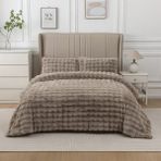 Lal Home Deco Loria Peluş Çift Kişilik Yatak Örtüsü 220X240CM Petek Desenli Elyaf Dolgulu Yumuşak - Kahverengi - 220 x 240 cm