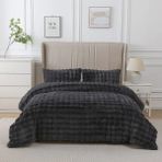 Lal Home Deco Loria Peluş Çift Kişilik Yatak Örtüsü 220X240CM Petek Desenli Elyaf Dolgulu Yumuşak - Siyah - 220 x 240 cm