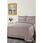 Lal Home Deco Sephora Çift Kişilik Yatak Örtüsü Seti 240X260CM - Mikro Saten Çizgili 2 Yastıklı - Vizon - 240 x 260 cm